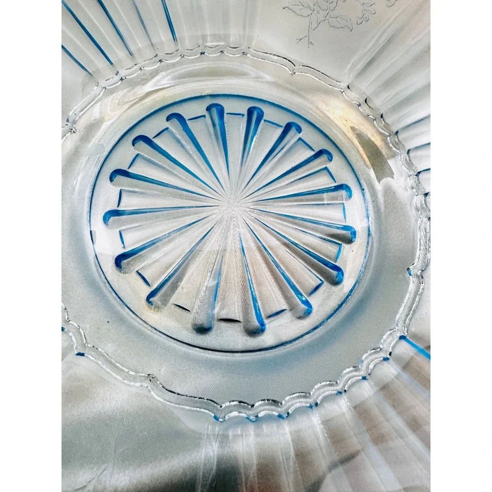 Anchor Hocking Uranium Blue Mayfair Open Rose Fruit Compote Console Bowl 11.75